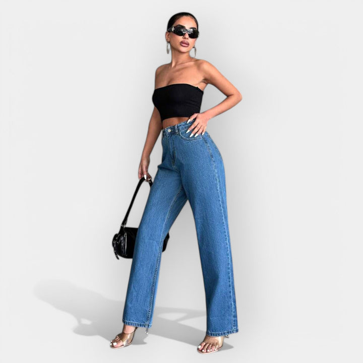 Jeans de Cintura Alta com Corte Larguinho
