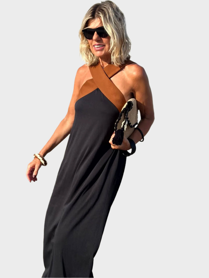 Vestido Elegante com Costas Descobertas e Decote Cruzado Moderno