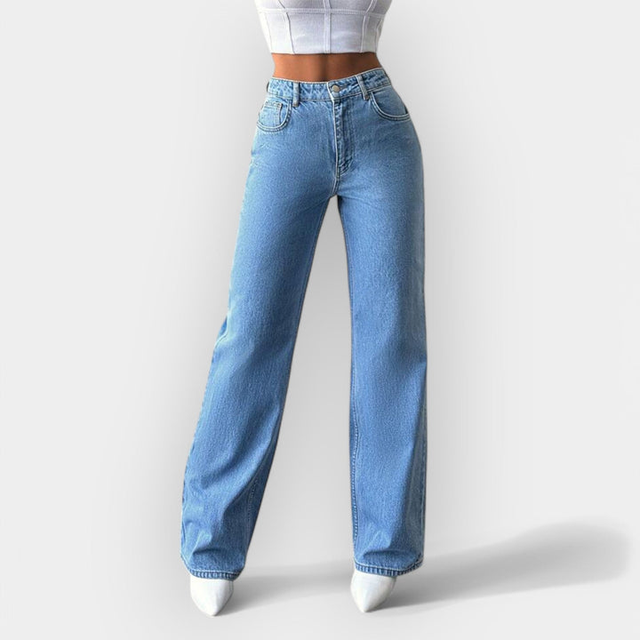 Jeans de Cintura Alta com Corte Larguinho