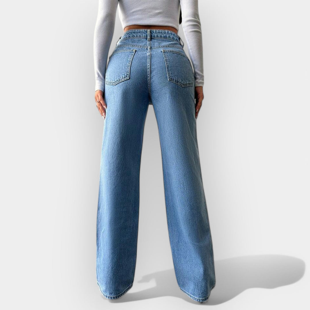 Jeans de Cintura Alta com Corte Larguinho