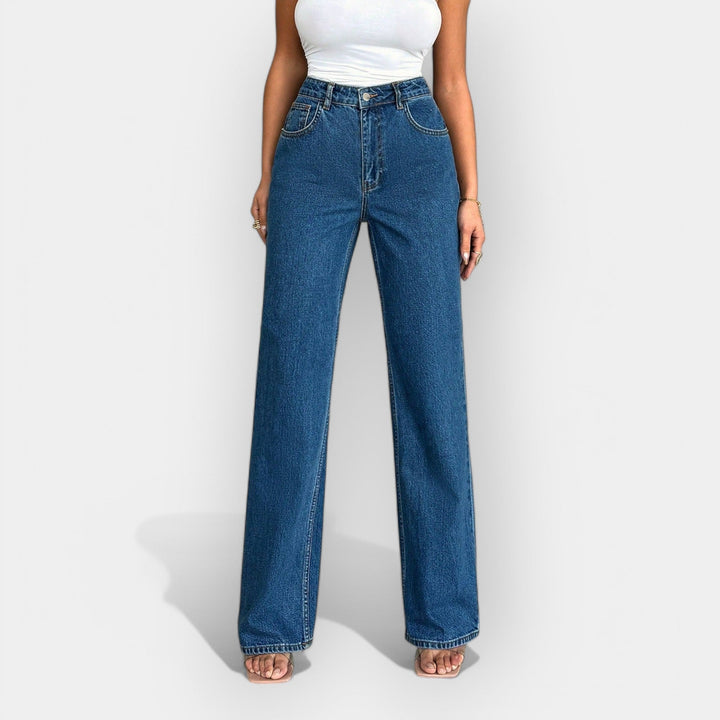 Jeans de Cintura Alta com Corte Larguinho