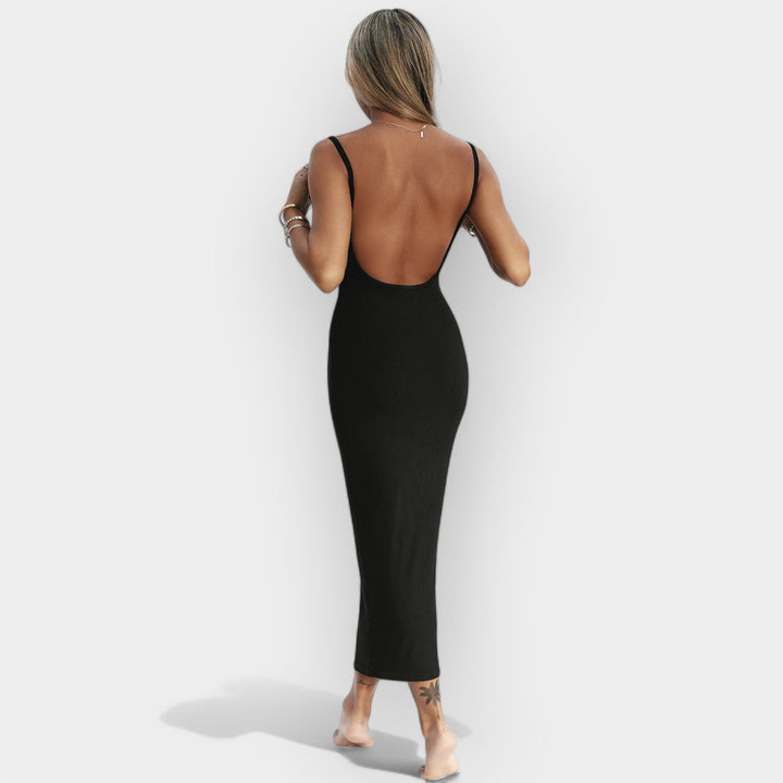 Vestido Midi com Costas Descobertas e Estilo