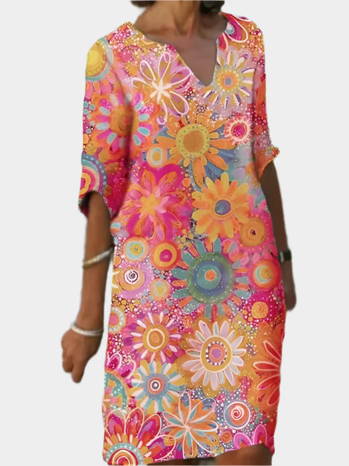 Vestido Colorido com Padrão Floral