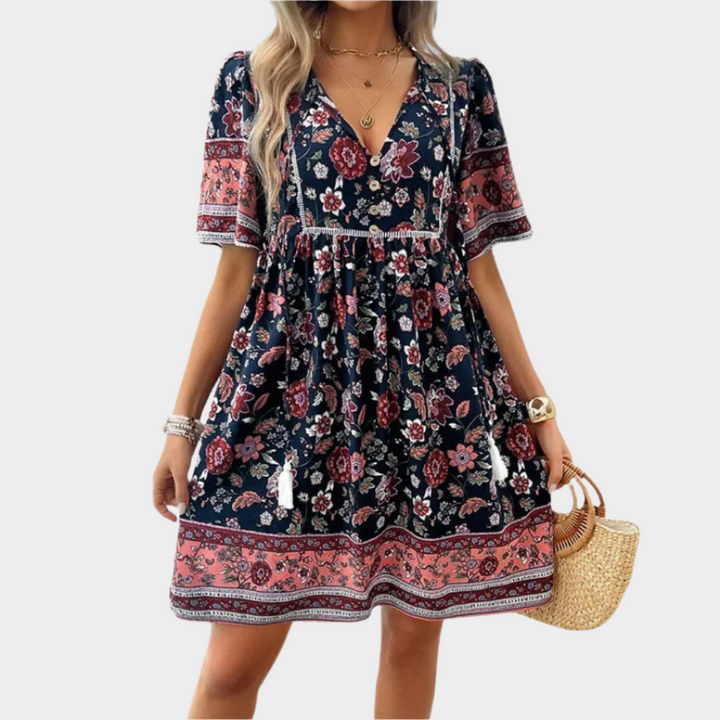 Vestido Boémio Arejado com Padrão e Bordado