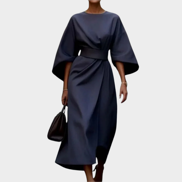 Vestido Minimalista Chic com Cinto e Mangas Largas