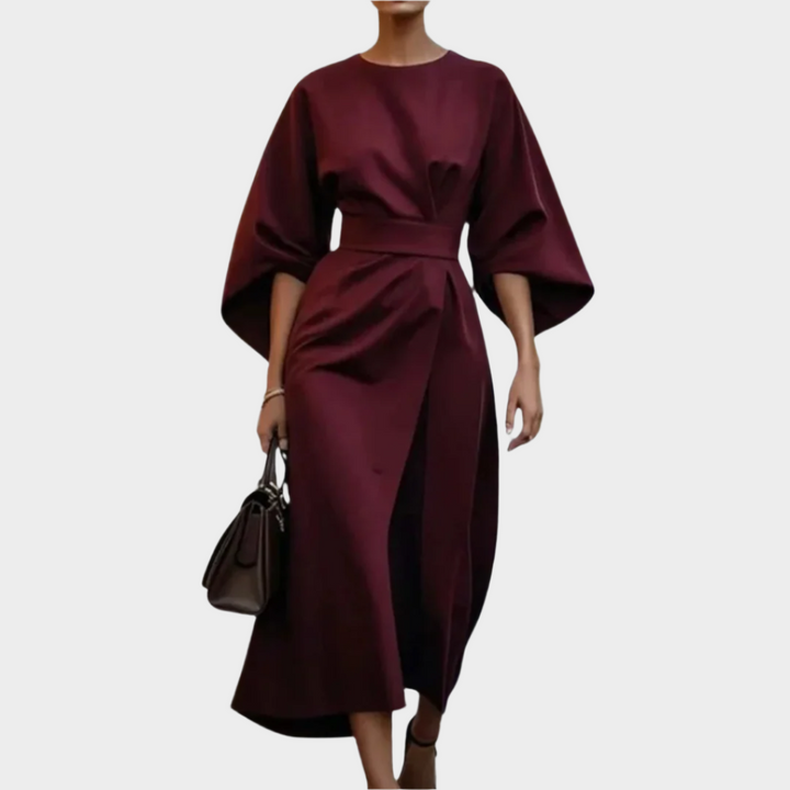 Vestido Minimalista Chic com Cinto e Mangas Largas