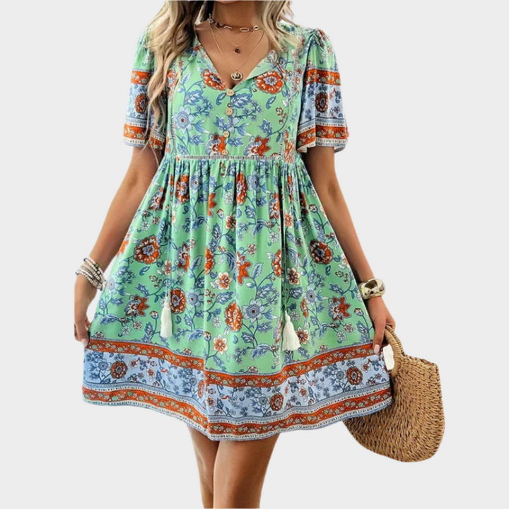 Vestido Boémio Arejado com Padrão e Bordado
