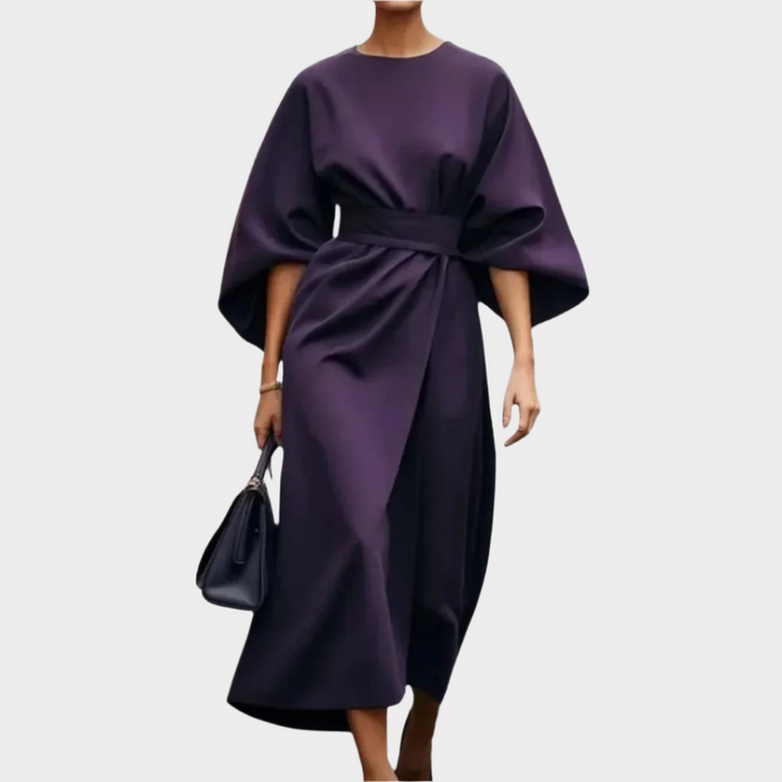 Vestido Minimalista Chic com Cinto e Mangas Largas