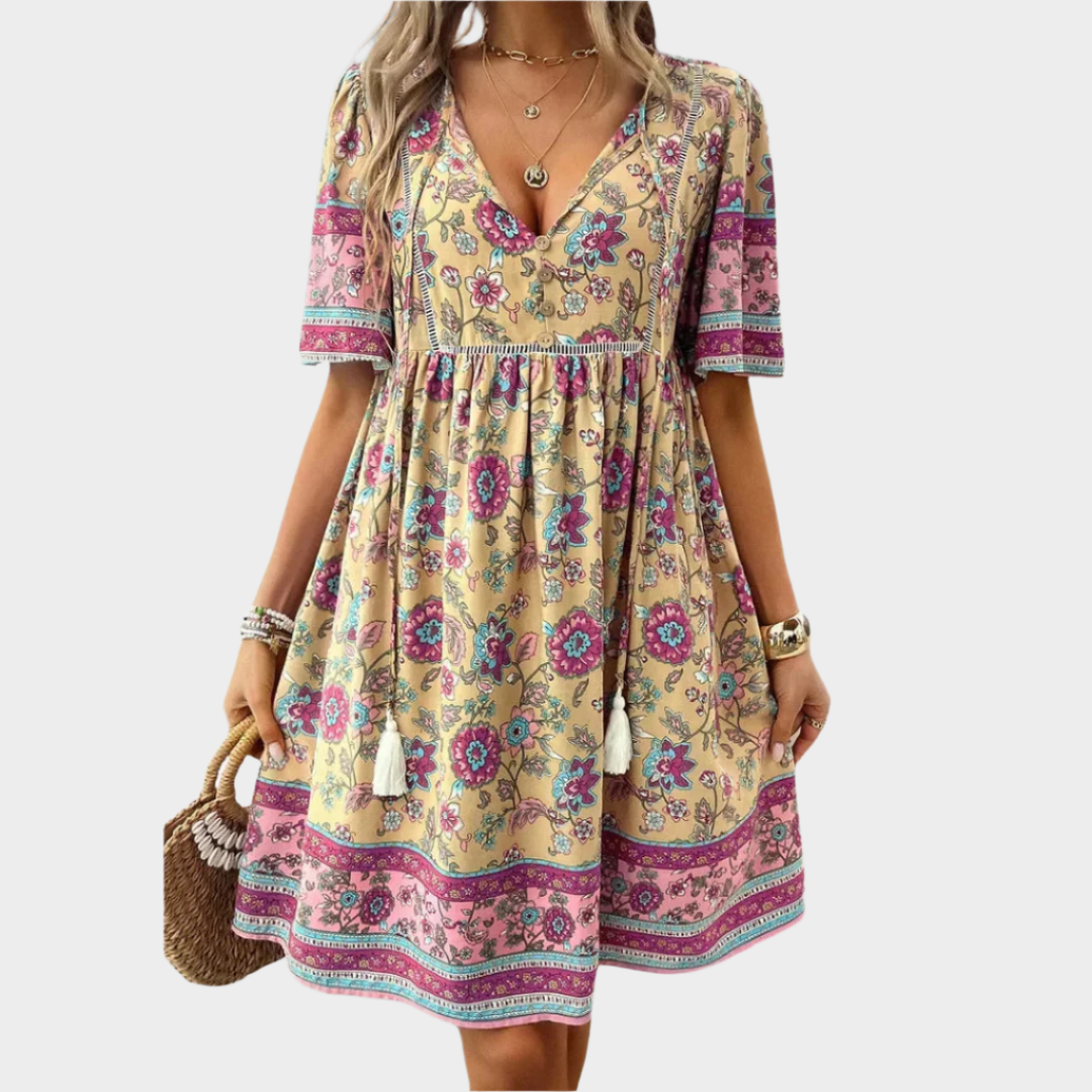 Vestido Boémio Arejado com Padrão e Bordado