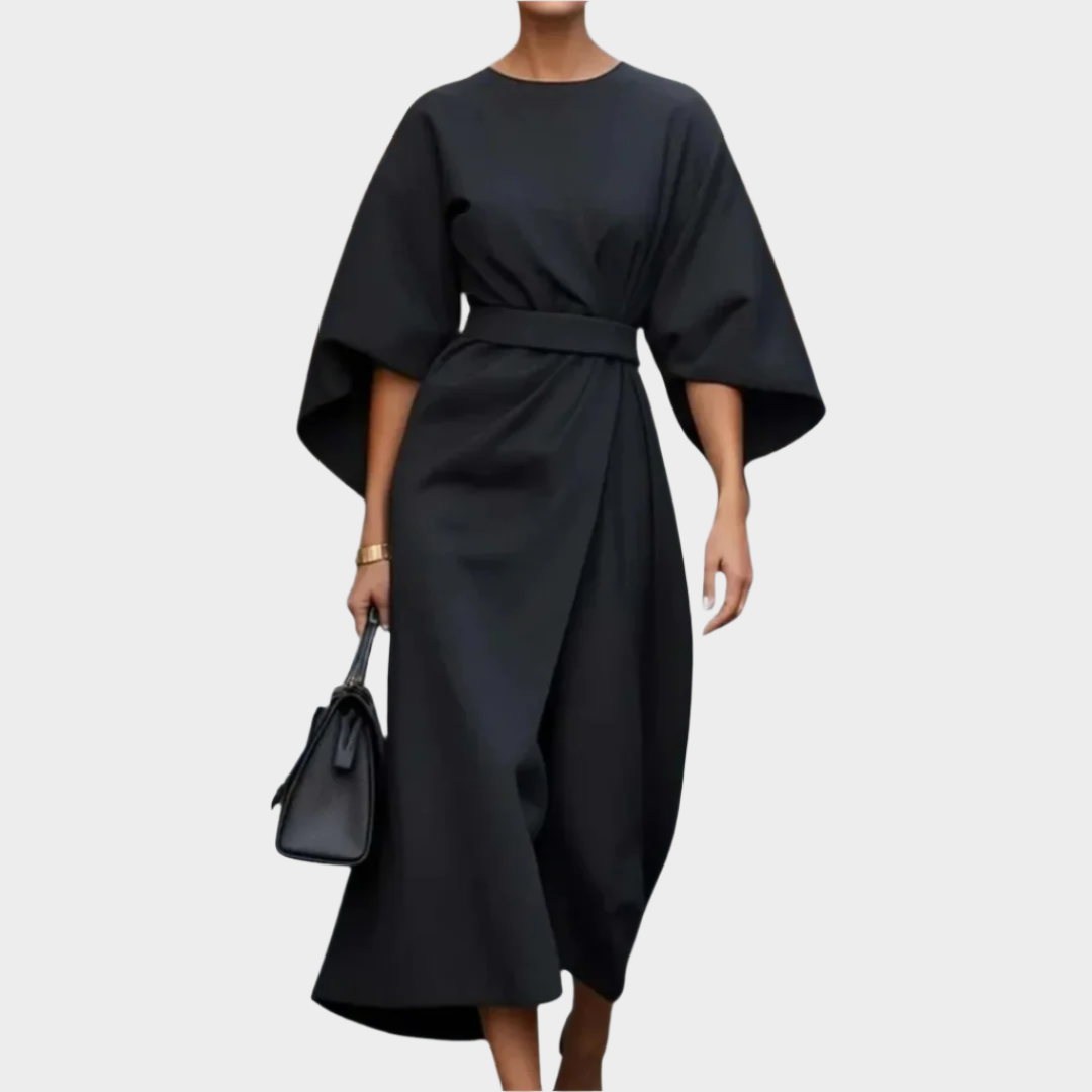 Vestido Minimalista Chic com Cinto e Mangas Largas