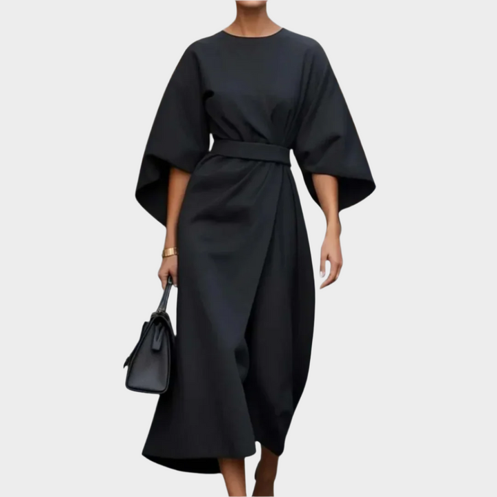 Vestido Minimalista Chic com Cinto e Mangas Largas