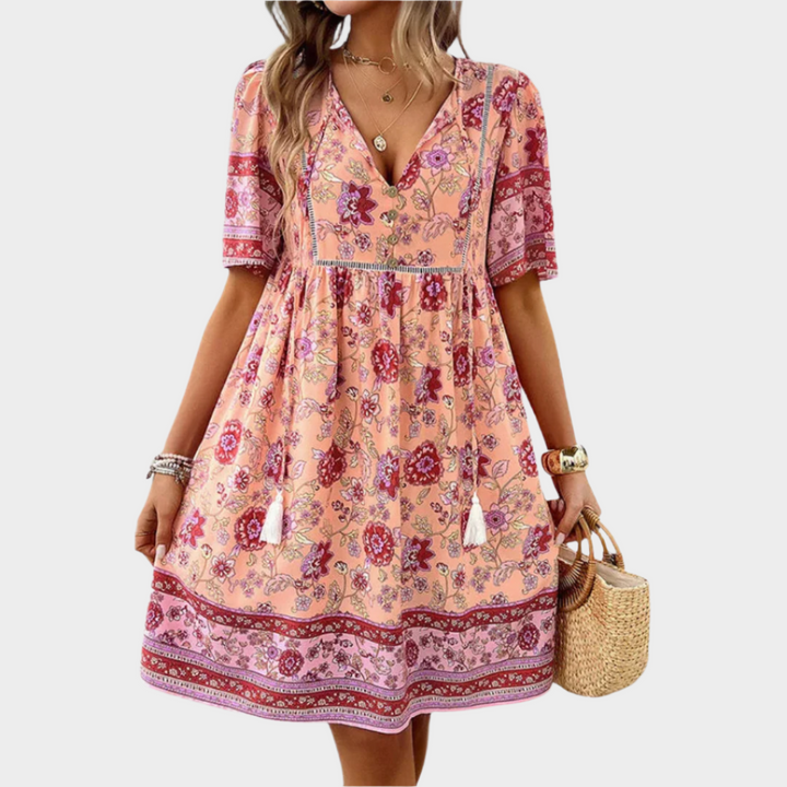 Vestido Boémio Arejado com Padrão e Bordado