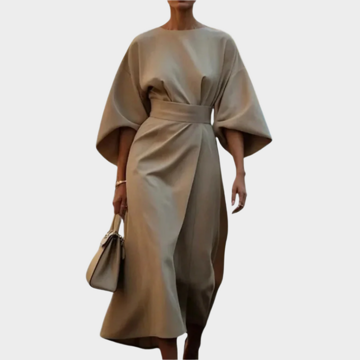 Vestido Minimalista Chic com Cinto e Mangas Largas