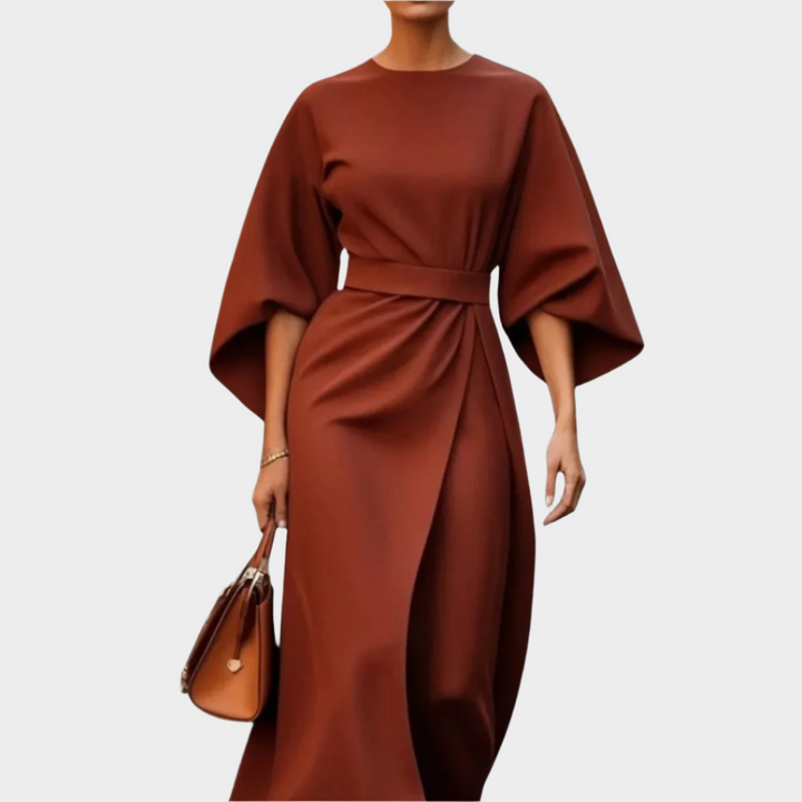 Vestido Minimalista Chic com Cinto e Mangas Largas