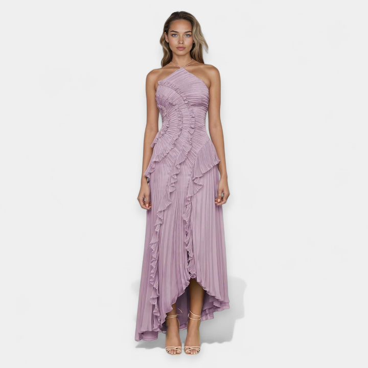 Vestido Midi Lilás com Volantes Ajustáveis