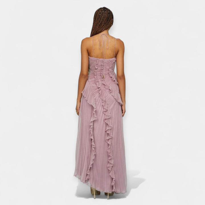 Vestido Midi Lilás com Volantes Ajustáveis