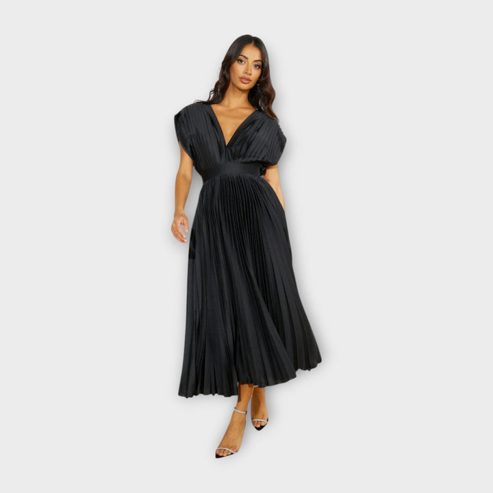 Vestido Midi Plissado com Elegância Romântica