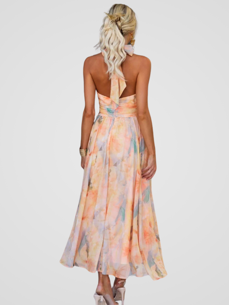Vestido midi com padrão floral