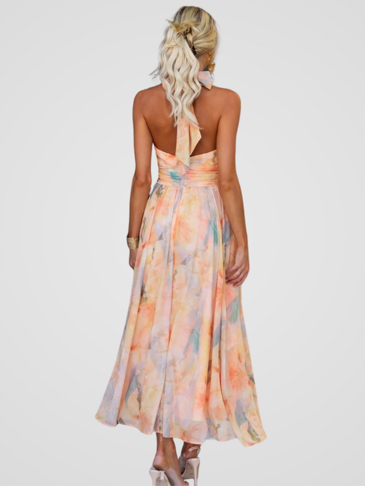 Vestido midi com padrão floral