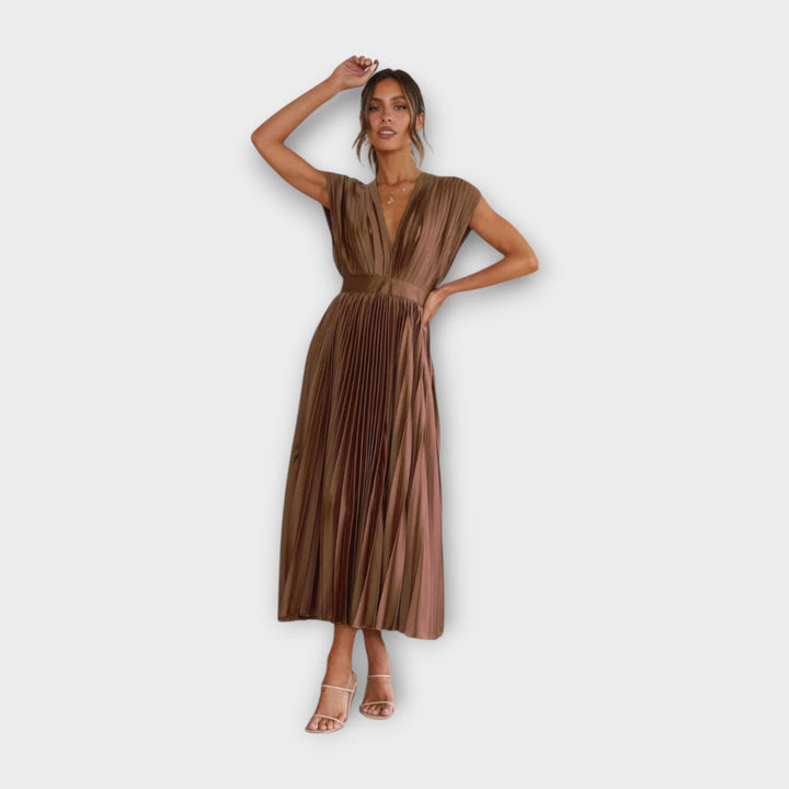 Vestido Midi Plissado com Elegância Romântica