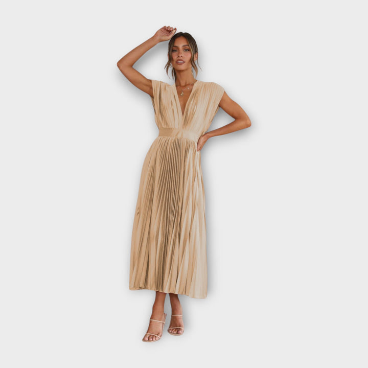 Vestido Midi Plissado com Elegância Romântica