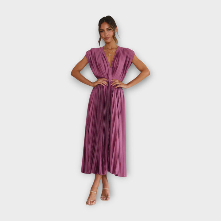 Vestido Midi Plissado com Elegância Romântica