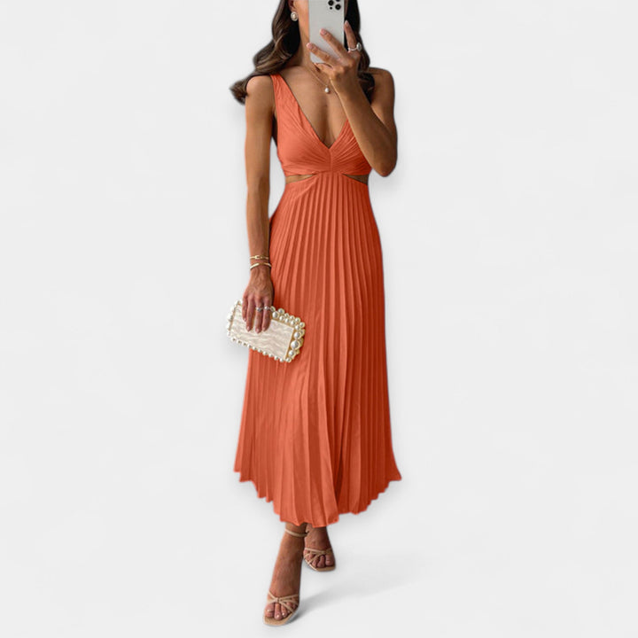 Vestido Maxi com Design Plissado
