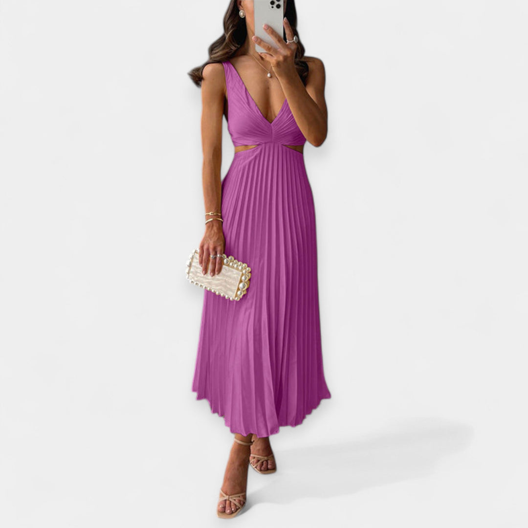 Vestido Maxi com Design Plissado