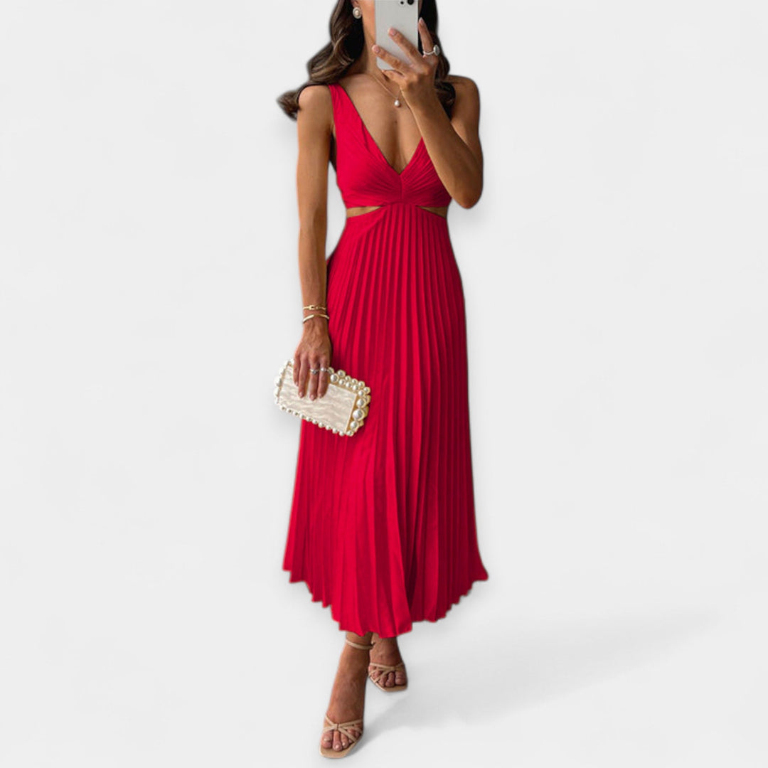 Vestido Maxi com Design Plissado