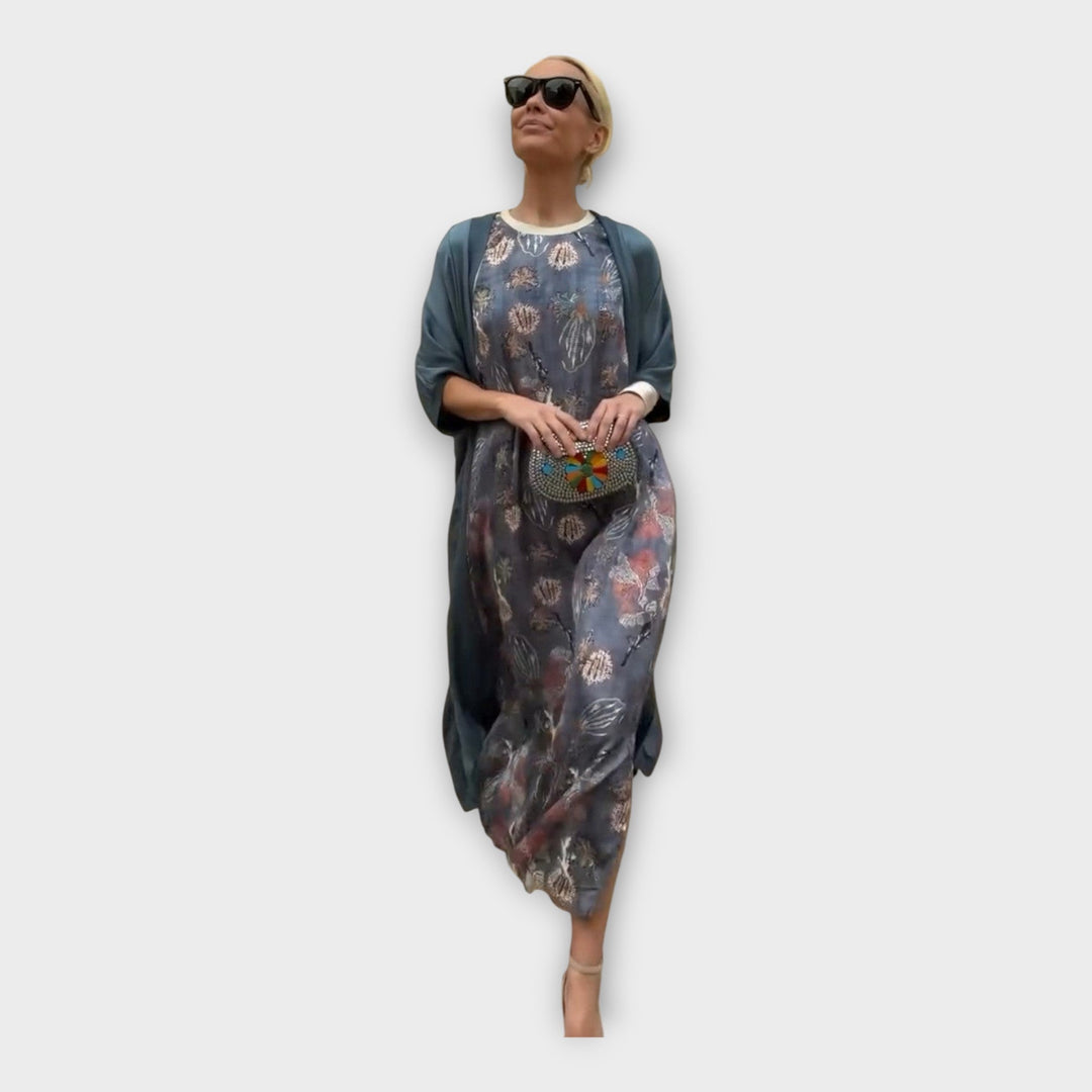 Vestido Maxi com Padrões Discretos