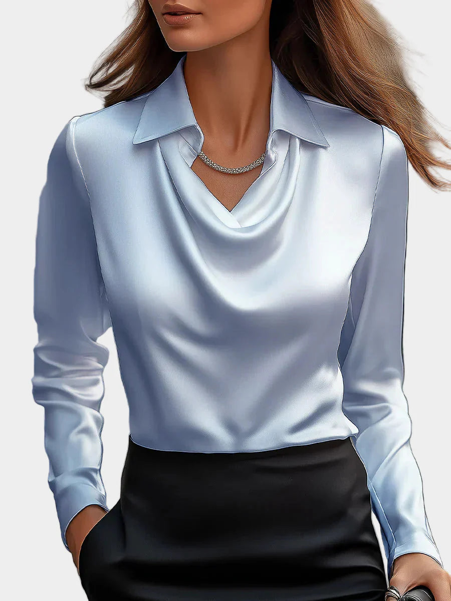 Blusa de Satén Branca Elegante com Decote Drapeado