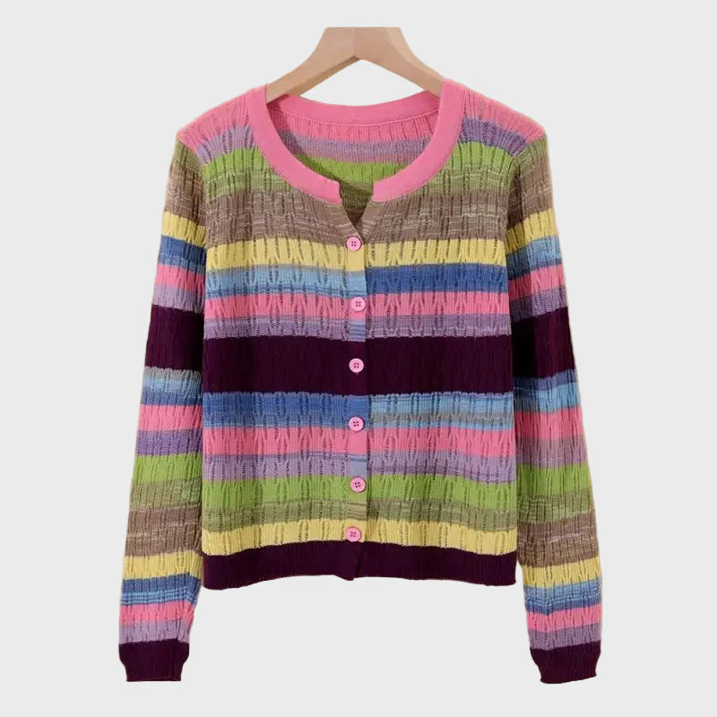Cardigan de Malha com Padrão Listrado de Inspiração Retro