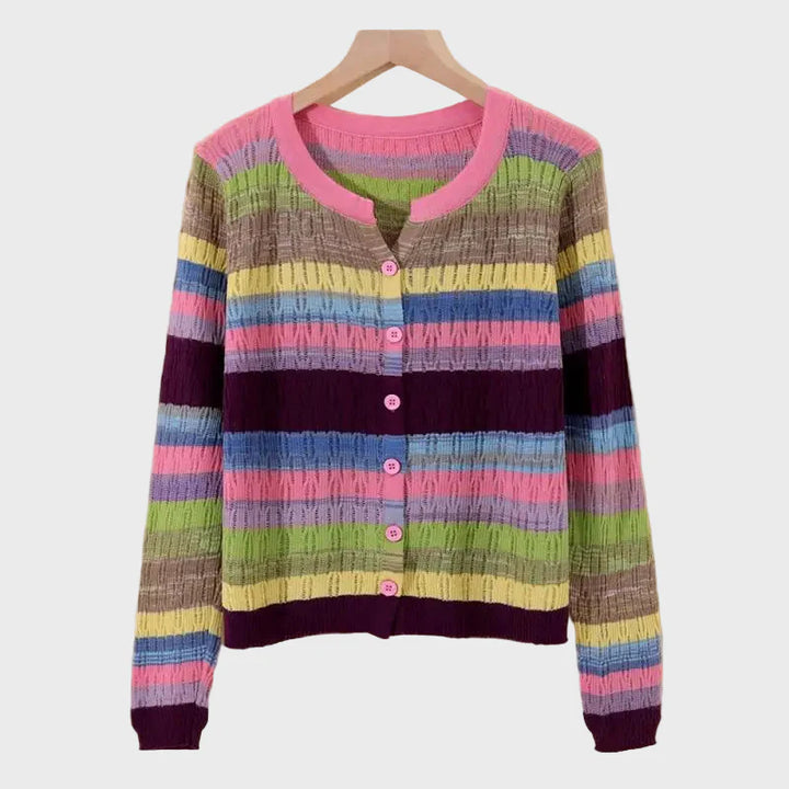 Cardigan de Malha com Padrão Listrado de Inspiração Retro