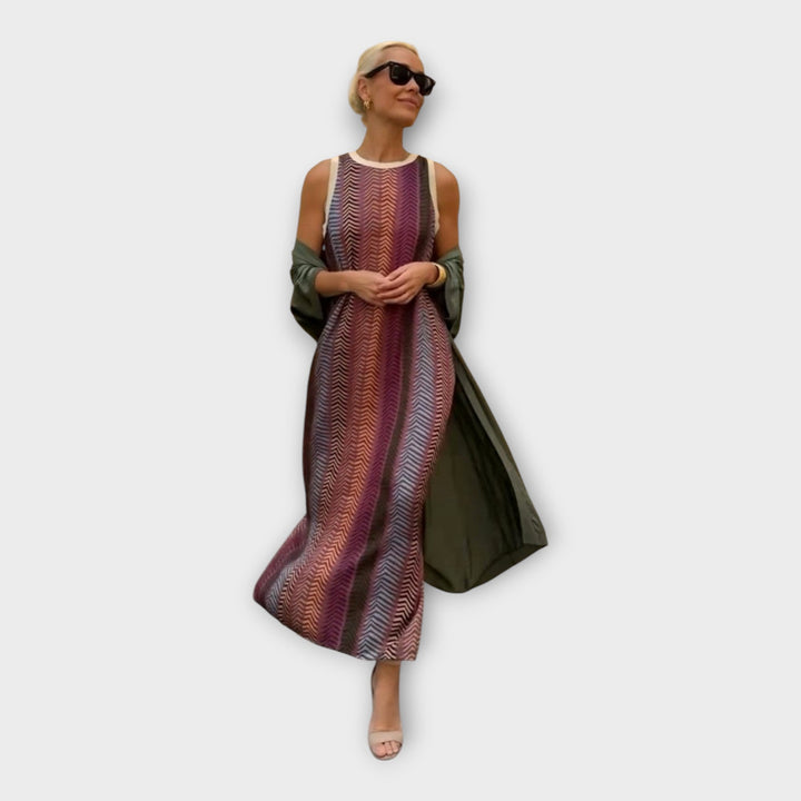 Vestido Maxi com Padrão Linear