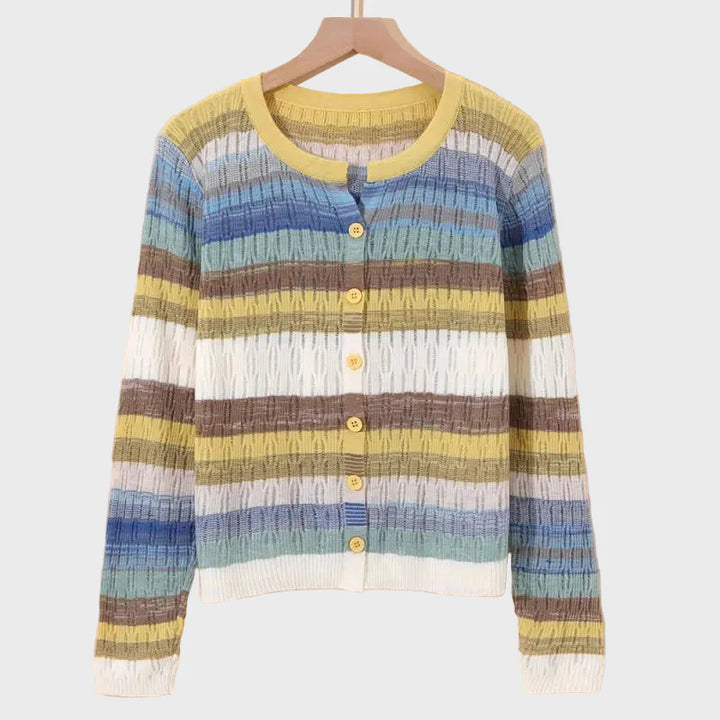Cardigan de Malha com Padrão Listrado de Inspiração Retro