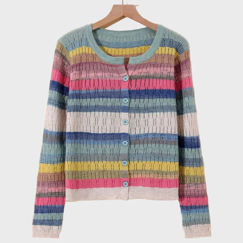 Cardigan de Malha com Padrão Listrado de Inspiração Retro