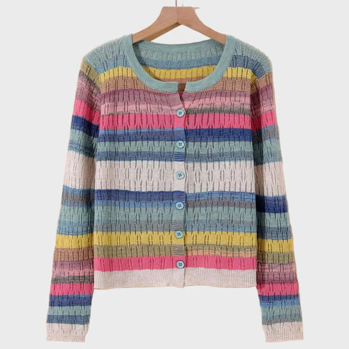 Cardigan de Malha com Padrão Listrado de Inspiração Retro