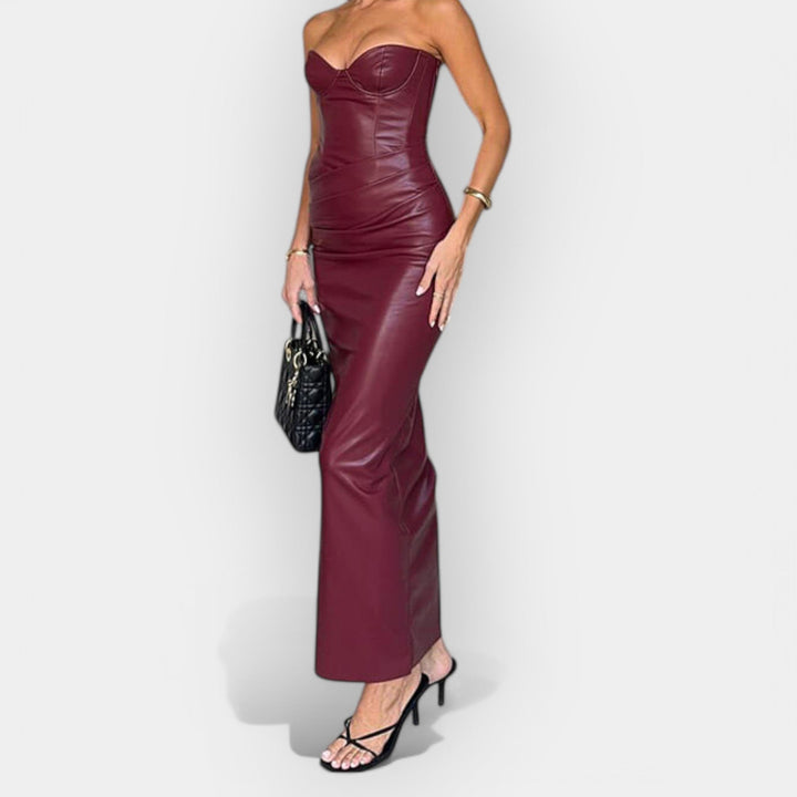 Vestido Midi de Couro com Expressão Estilística Moderna