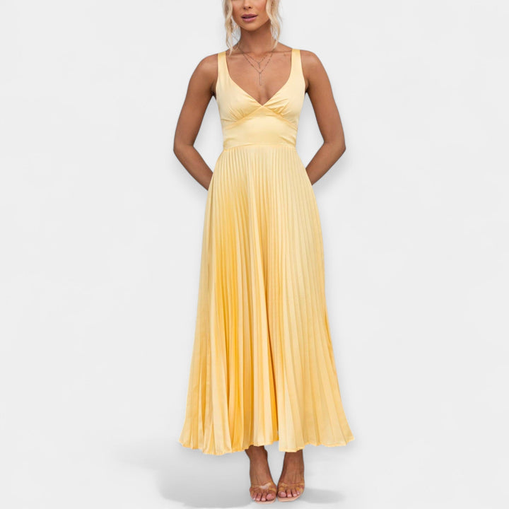 Vestido Maxi Plissado Amarelo