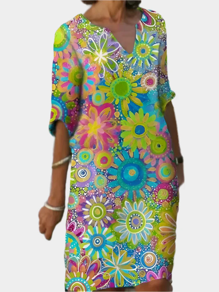 Vestido Colorido com Padrão Floral