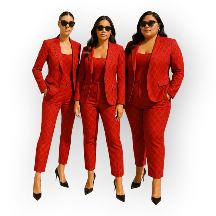 Conjunto elegante de blazer e calças com estética minimalista