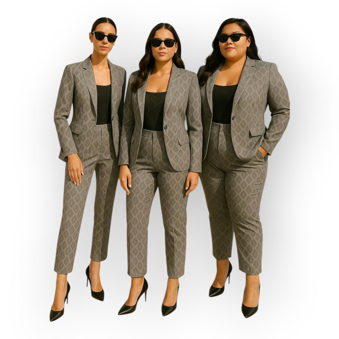 Conjunto elegante de blazer e calças com estética minimalista