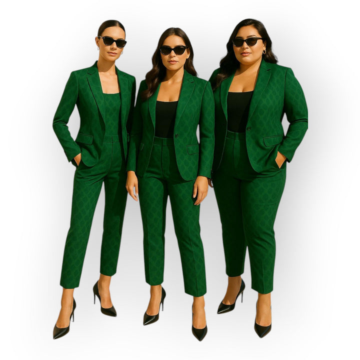 Conjunto elegante de blazer e calças com estética minimalista