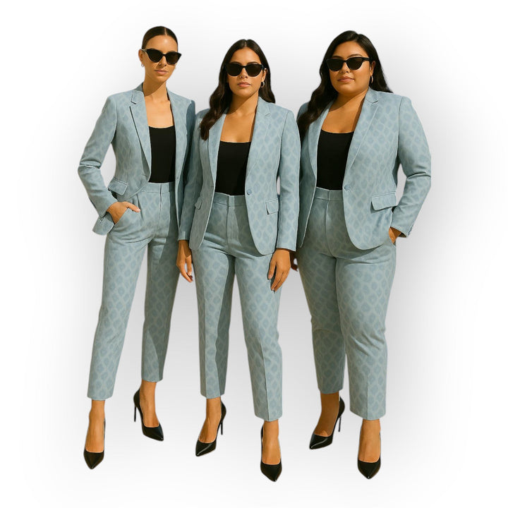 Conjunto elegante de blazer e calças com estética minimalista
