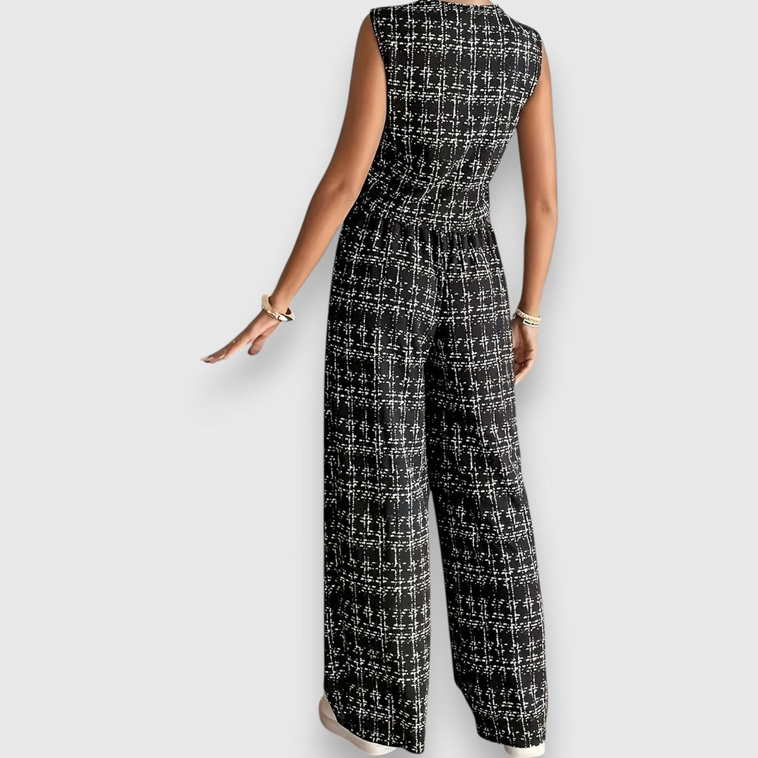 Conjunto de Dois Peças com Decote em V e Calças Correspondentes