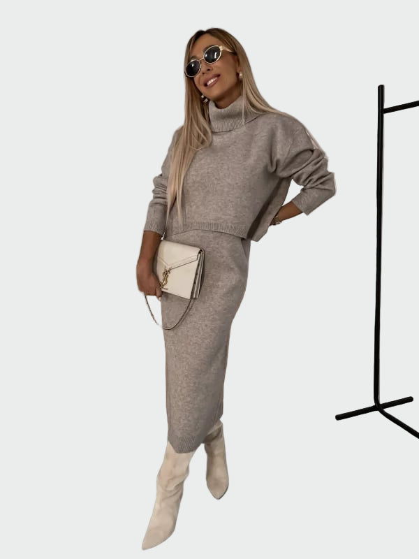 Conjunto Vestido e Pullover de Gola Alta