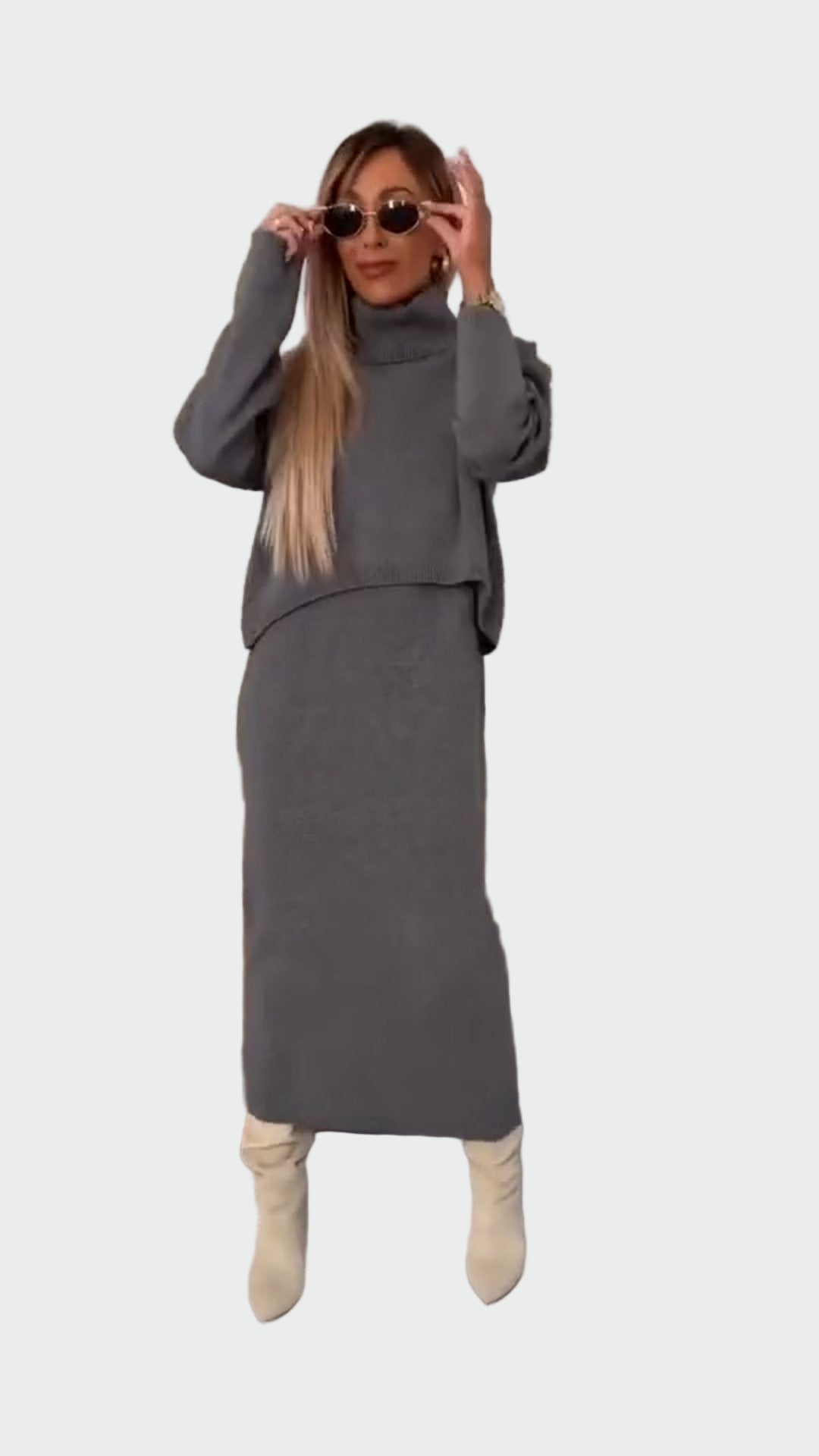 Conjunto Vestido e Pullover de Gola Alta