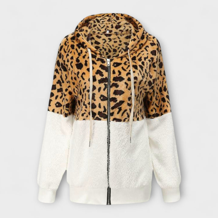 Lea - Sweatshirt de fleece com capuz em padrão de leopardo