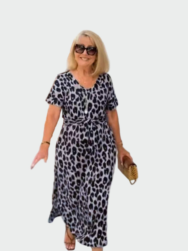 Vestido com impressão de leopardo e Decote em V Impressionante