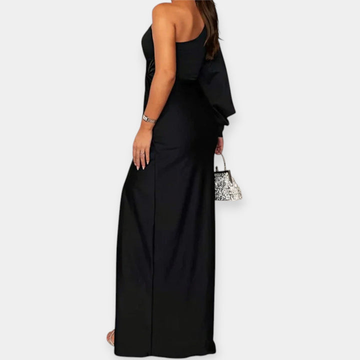 Vestido Maxi com Um Ombro e Fenda
